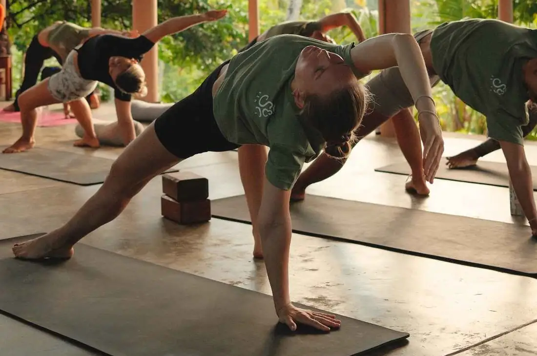 Yoga teacher training students in the open-air shala at Senses