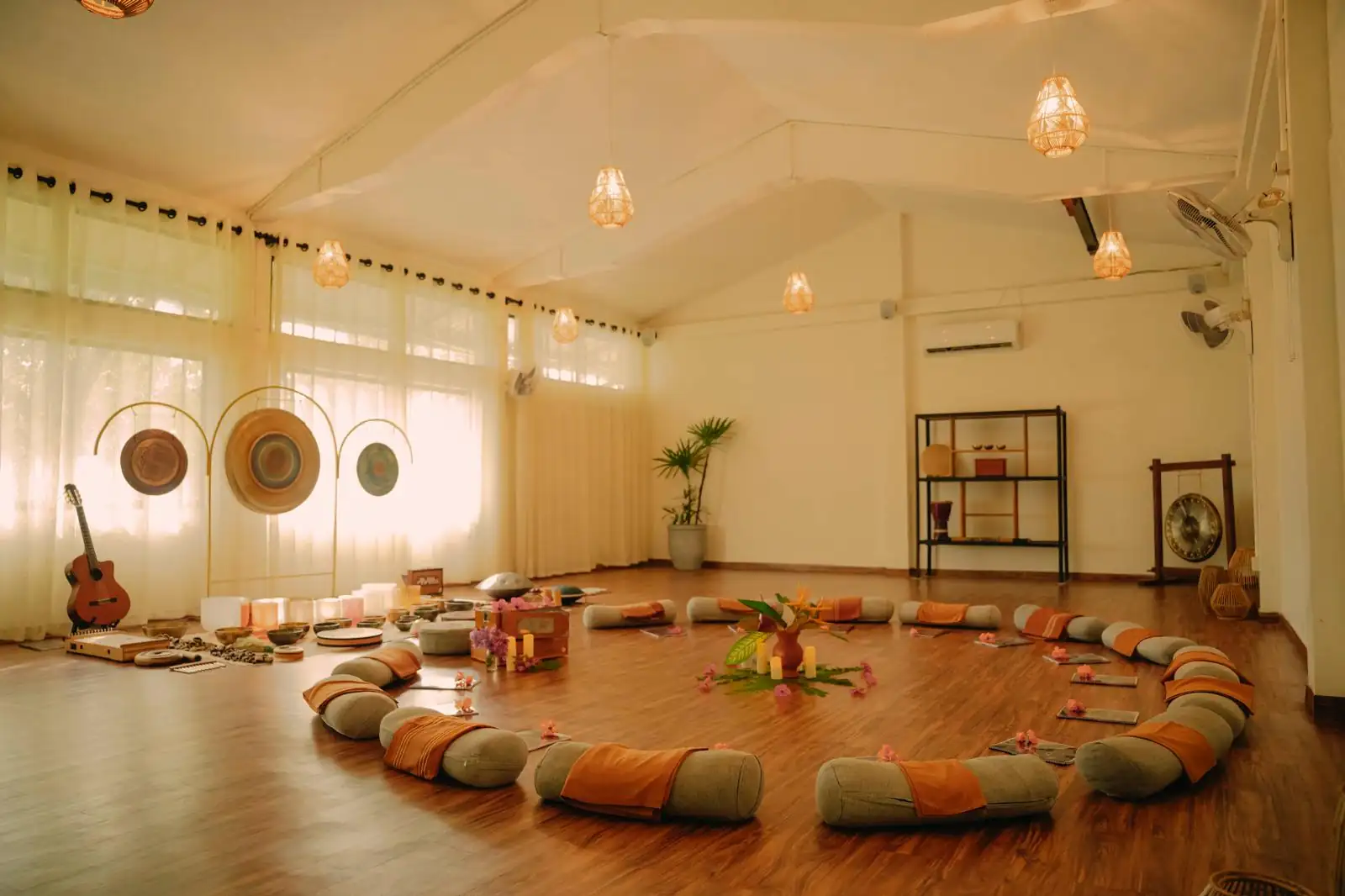 The temperature-controlled indoor sound healing studio at Senses