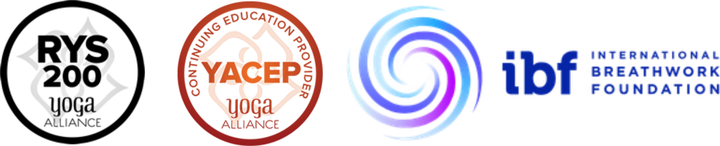 Accreditations: Yoga Alliance RYS 200, Yoga Alliance Continuing Education Provider (YACEP), and the International Breathwork Foundation
